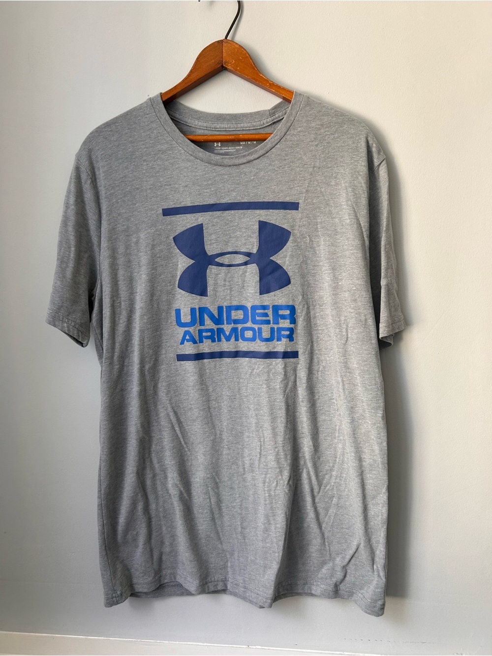 Under Armour Shirt Adult Med M Gray Graphic Logo‎ Short Sleeve Heat Gear Mens